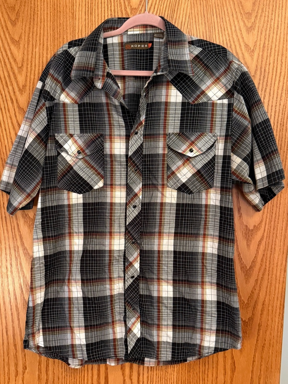 Roper Short Sleeve Plaid Button-Down Shirt - Black, Gray, Cream, Brown